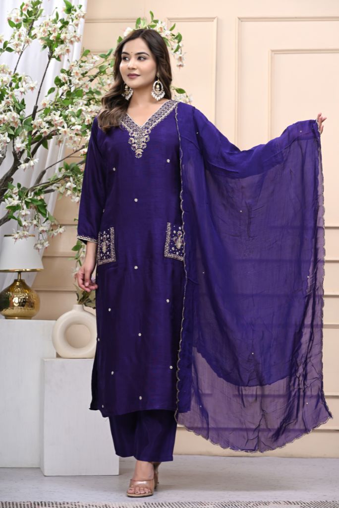 Violet Zari Handwork Roman Silk Salwar Suit