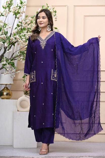 Violet Zari Handwork Roman Silk Salwar Suit