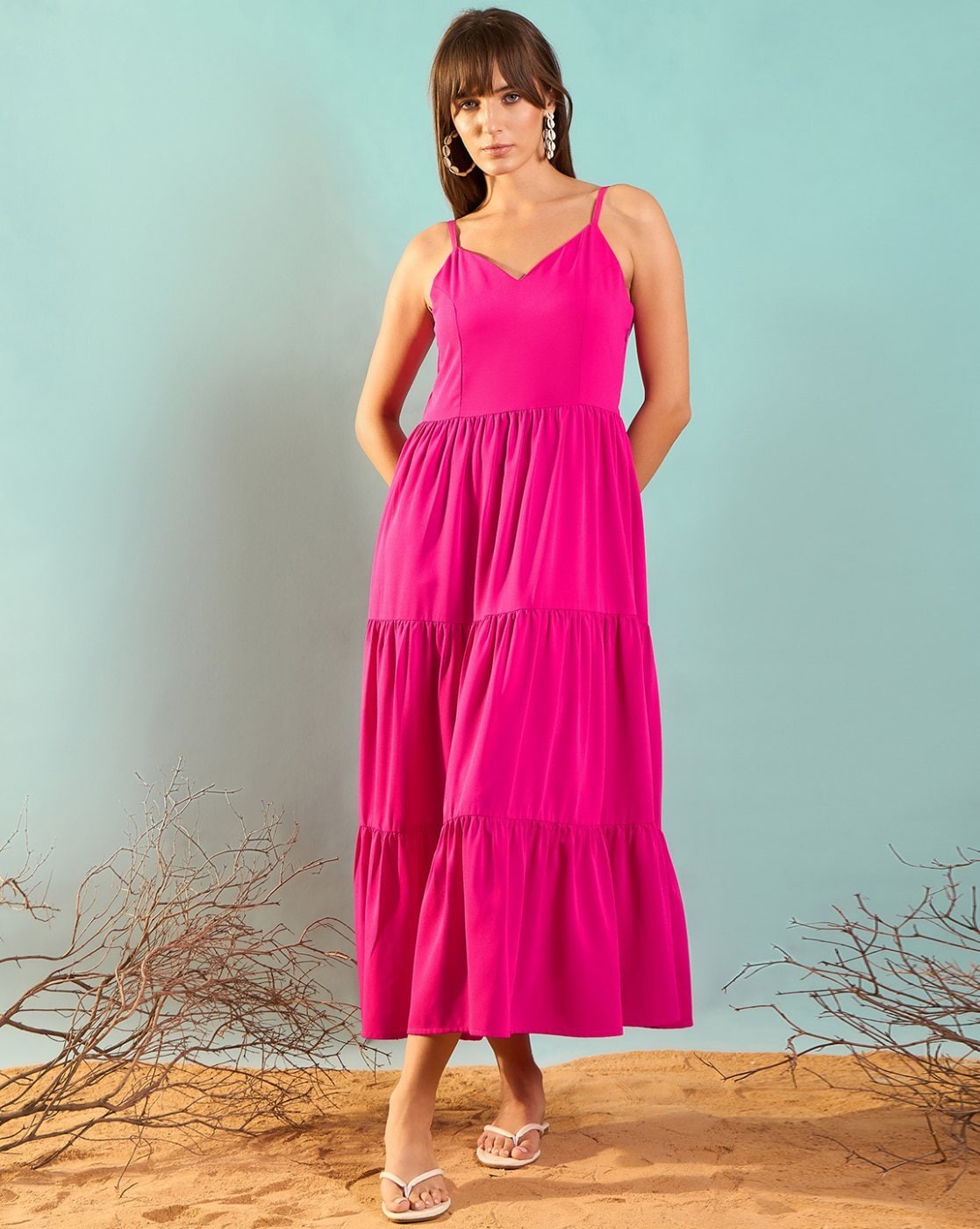 Cotton Magenta Pink Flared Dress