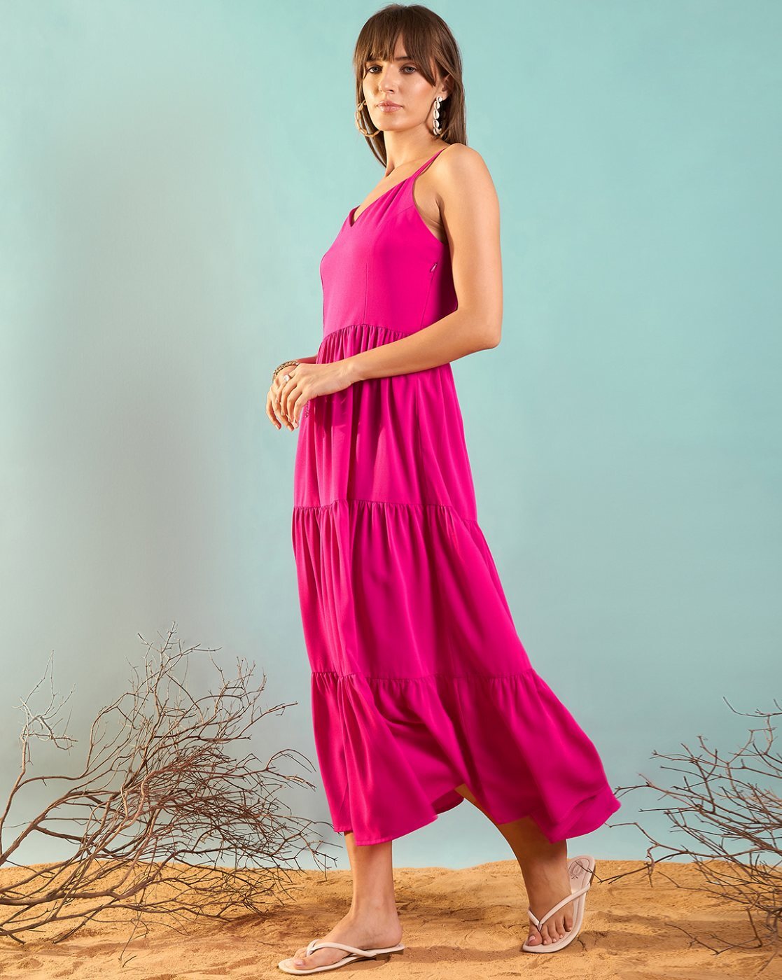 Cotton Magenta Pink Flared Dress