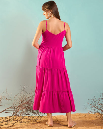 Cotton Magenta Pink Flared Dress