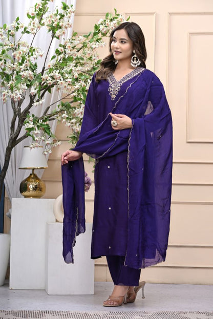 Violet Zari Handwork Roman Silk Salwar Suit