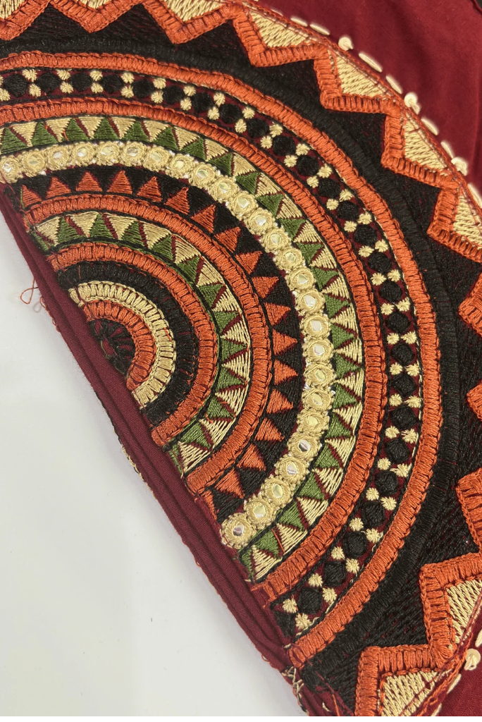 Exquisite Mandala Art Embroidered Red Flared Dress