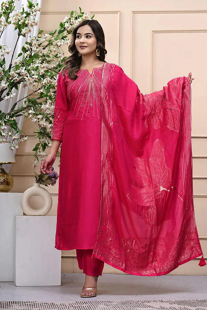 Silk Heavy Handwork Festive Wear Magenta Pink Salwar Suit