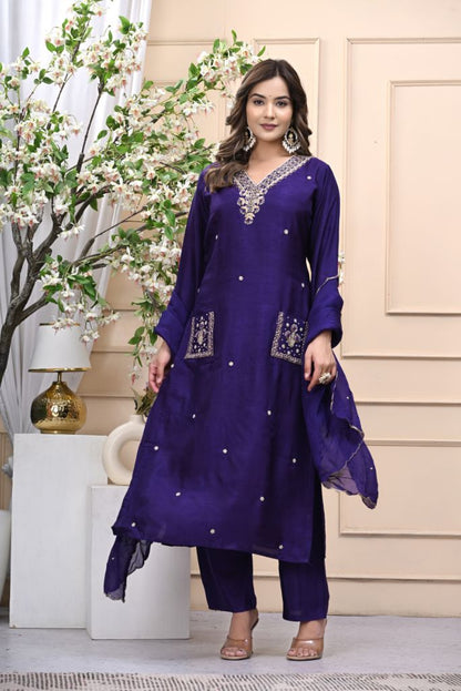 Violet Zari Handwork Roman Silk Salwar Suit