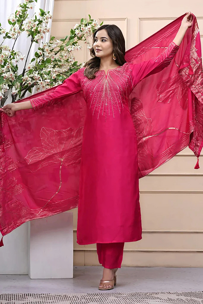 Silk Heavy Handwork Festive Wear Magenta Pink Salwar Suit