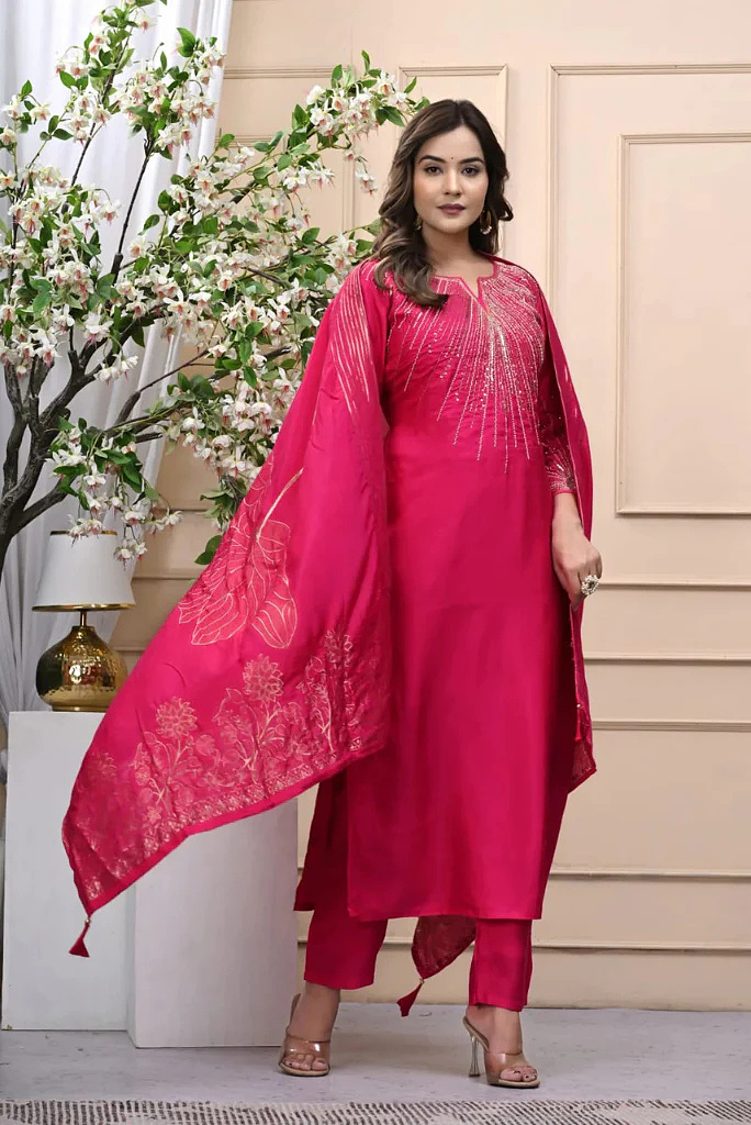 Silk Heavy Handwork Festive Wear Magenta Pink Salwar Suit
