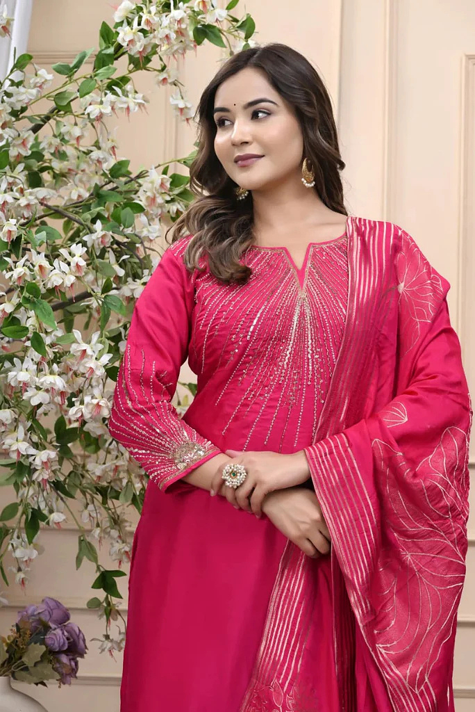 Silk Heavy Handwork Festive Wear Magenta Pink Salwar Suit