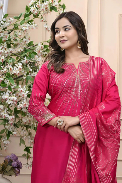Silk Heavy Handwork Festive Wear Magenta Pink Salwar Suit