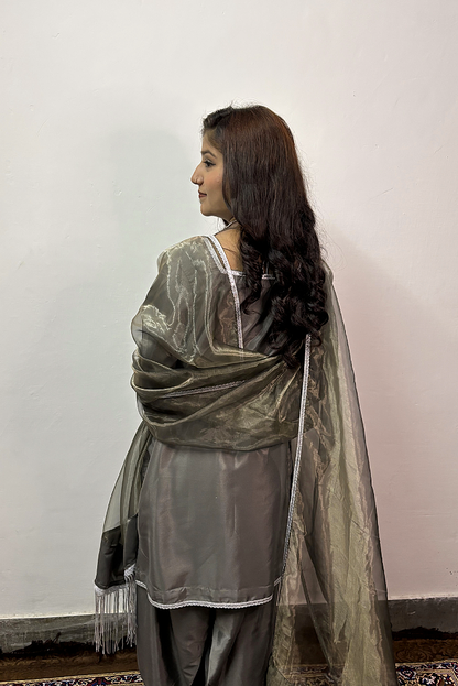 Marble Grey Crepe Silk Three Piece Farshi Salwar Suit