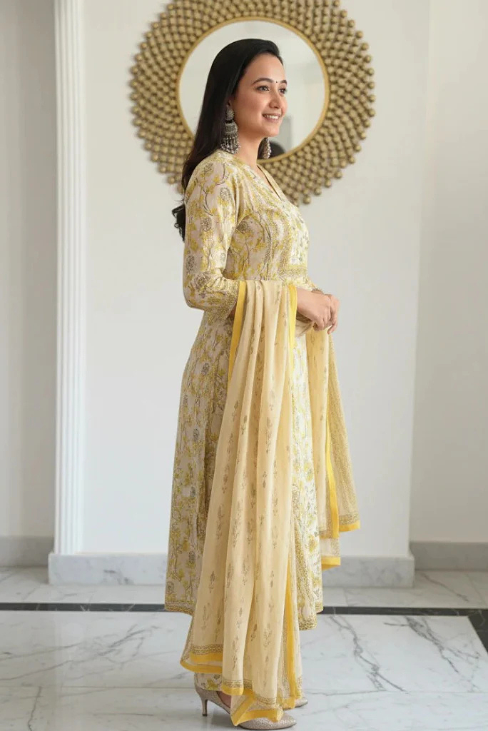Pearl Work Yellow and White Designer Cotton Salwar Suit