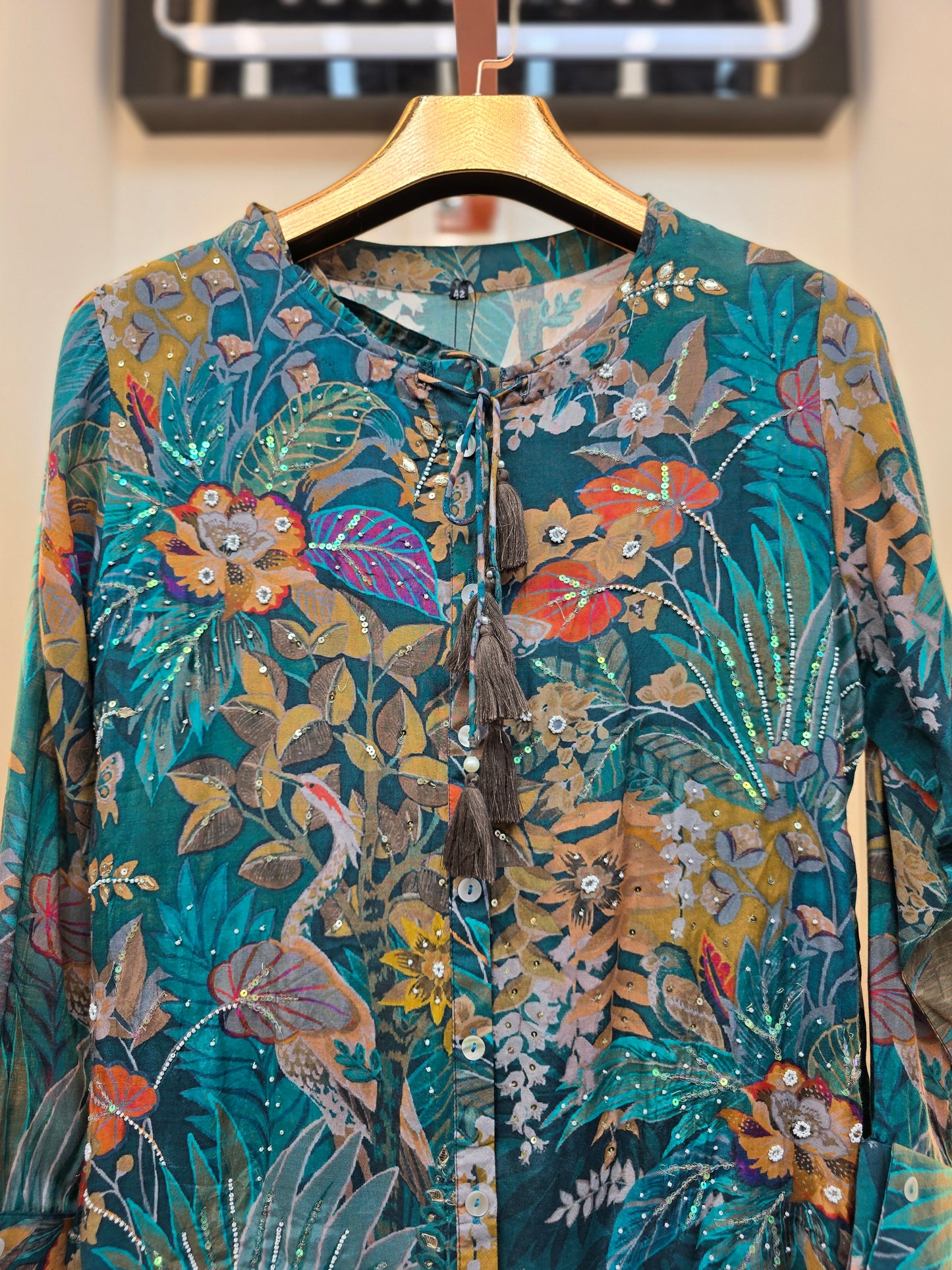 Muslin Sea Green Floral Printed Coord Set with Handwork