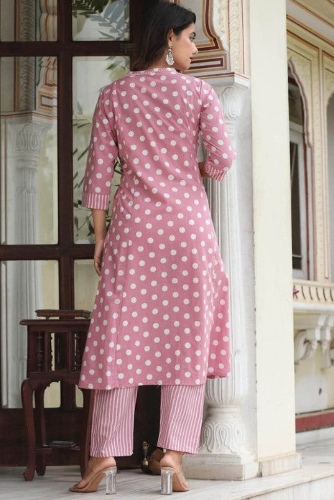 Polka Dot Print Mul Cotton Flared Salwar Suit