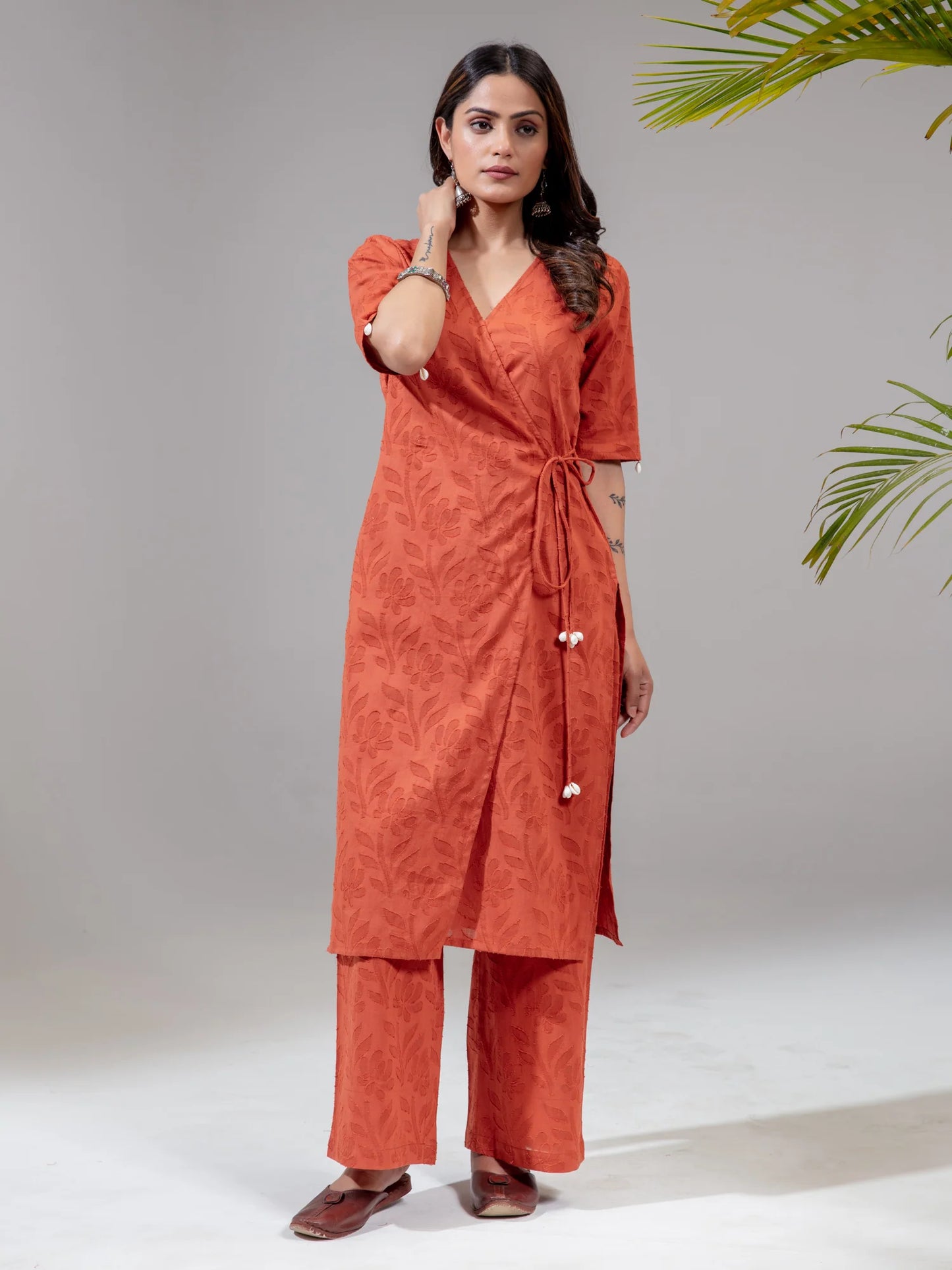 Jacquard Self Embossed Angarakha Kurta Set