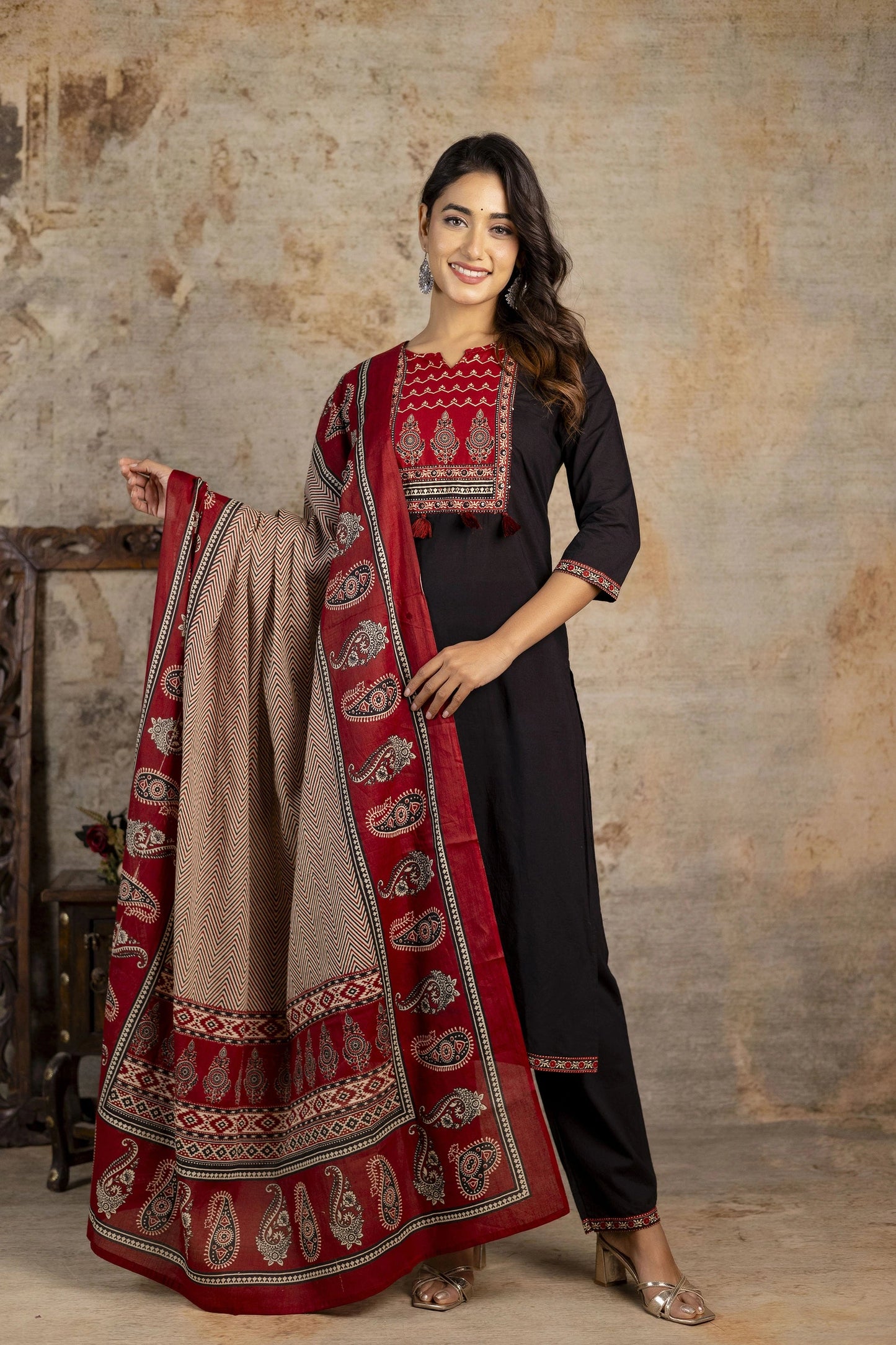 Ajrakh Officewear Cotton Suit with Printed Dupatta