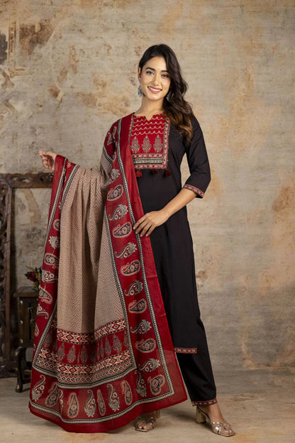 Ajrakh Officewear Cotton Suit with Printed Dupatta