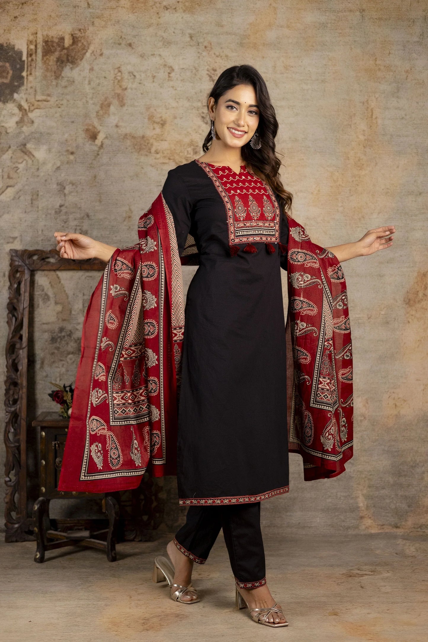 Ajrakh Officewear Cotton Suit with Printed Dupatta
