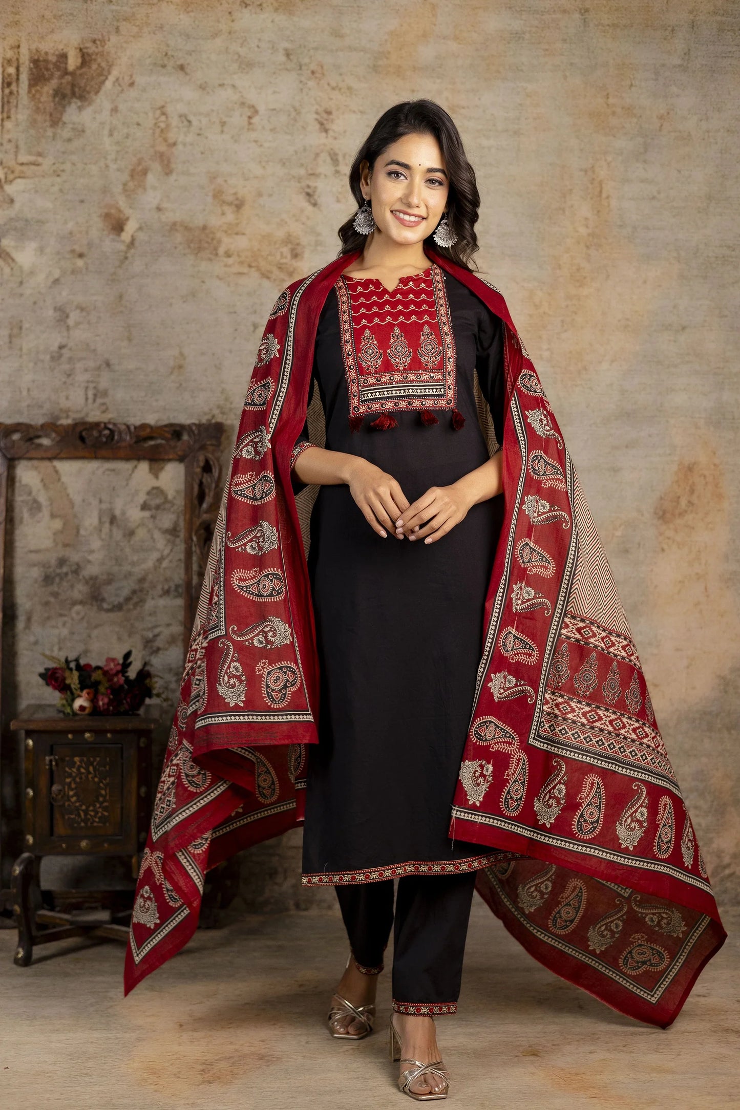 Ajrakh Officewear Cotton Suit with Printed Dupatta
