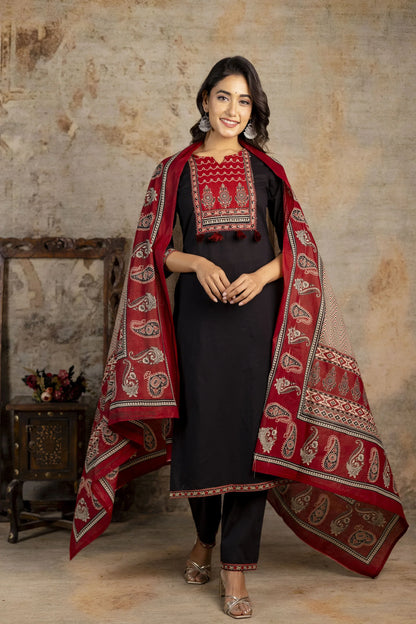 Ajrakh Officewear Cotton Suit with Printed Dupatta