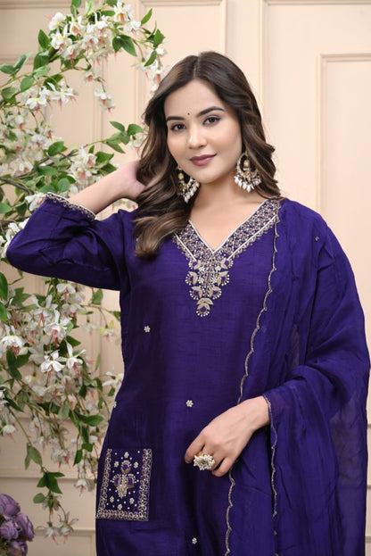 Violet Zari Handwork Roman Silk Salwar Suit