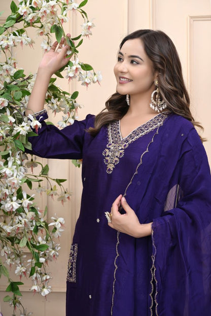 Violet Zari Handwork Roman Silk Salwar Suit