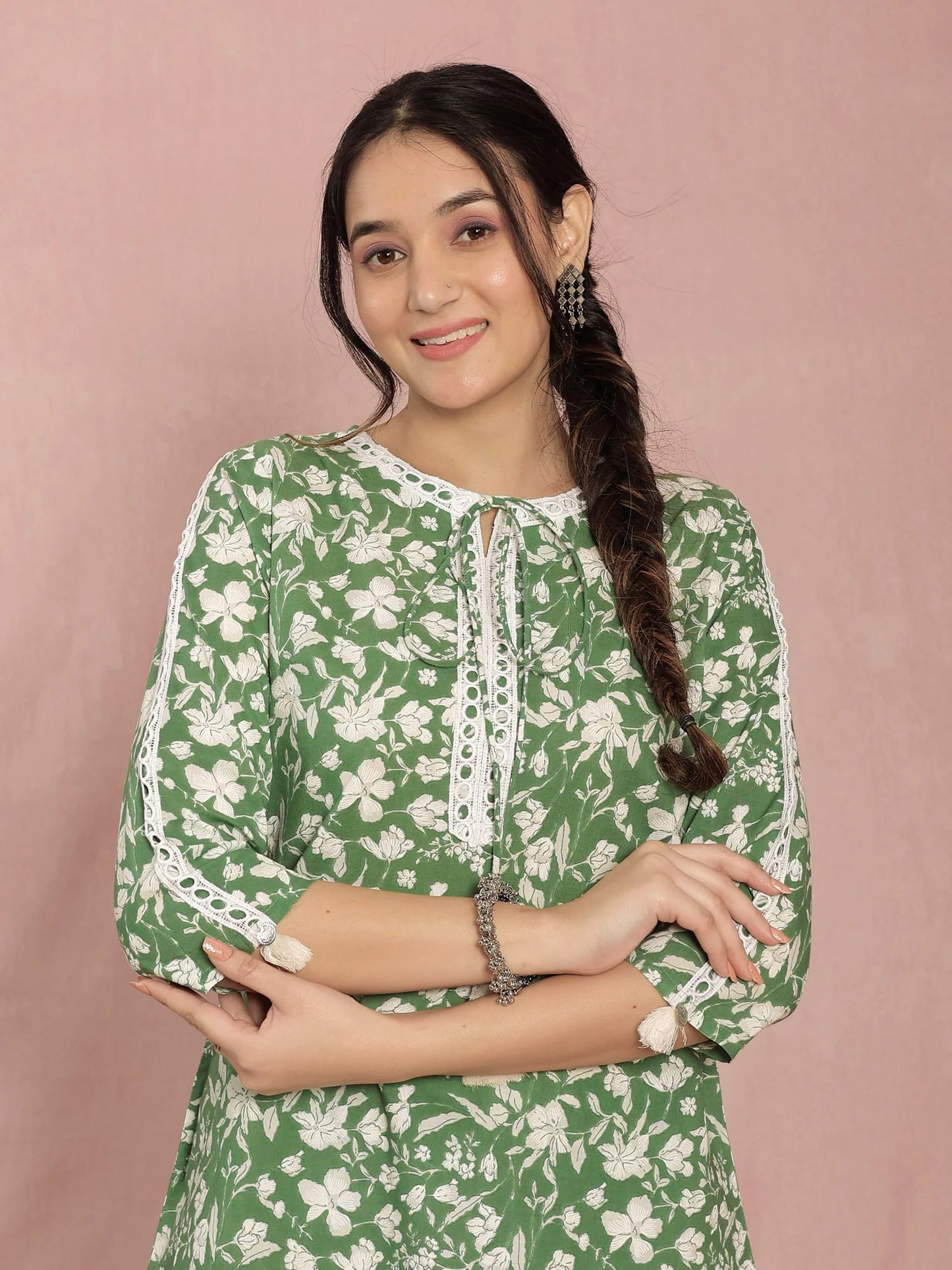 Cotton Floral Coord Set with Lacework