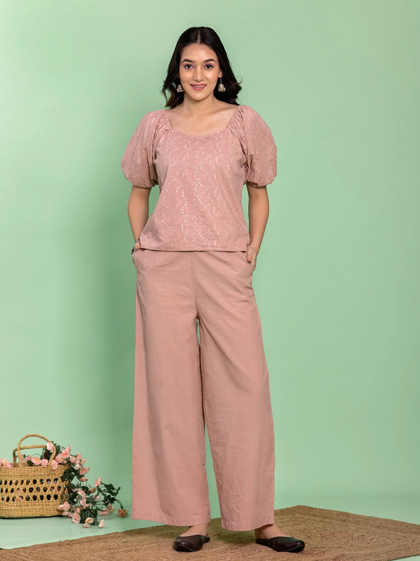 Dusk Rose Cotton Schiffli Officewear Coord Set