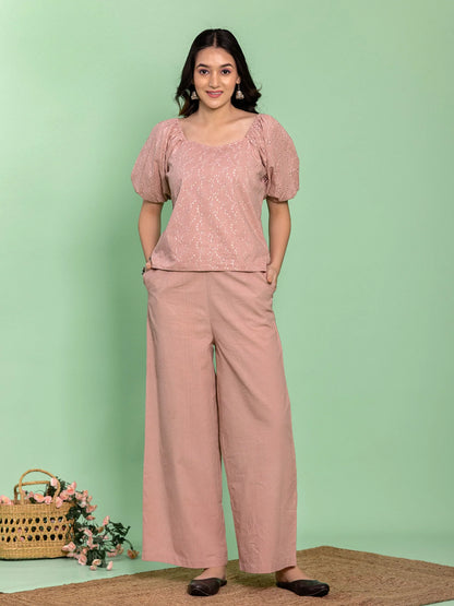 Dusk Rose Cotton Schiffli Officewear Coord Set