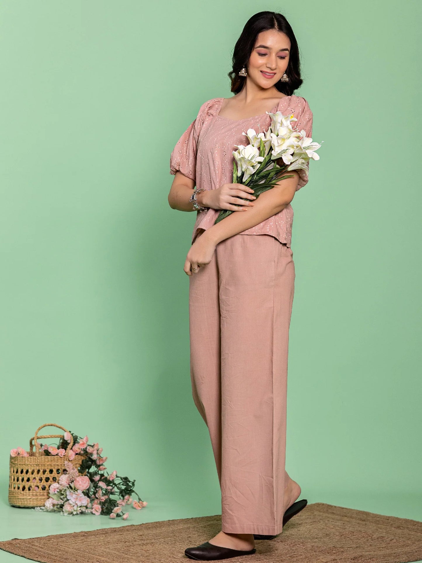 Dusk Rose Cotton Schiffli Officewear Coord Set