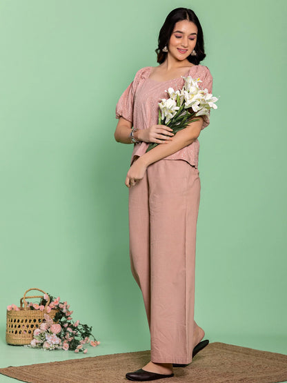 Dusk Rose Cotton Schiffli Officewear Coord Set