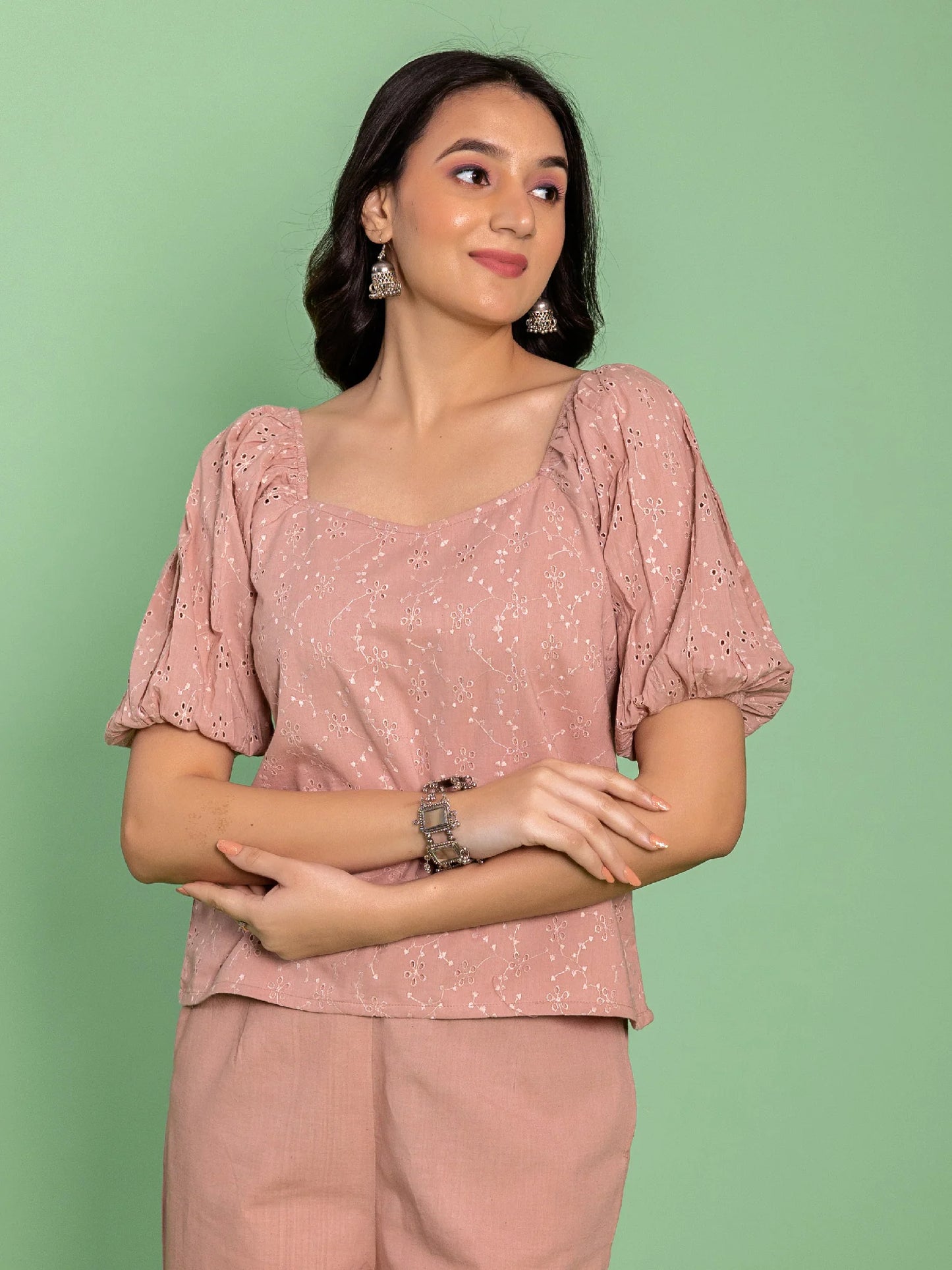 Dusk Rose Cotton Schiffli Officewear Coord Set