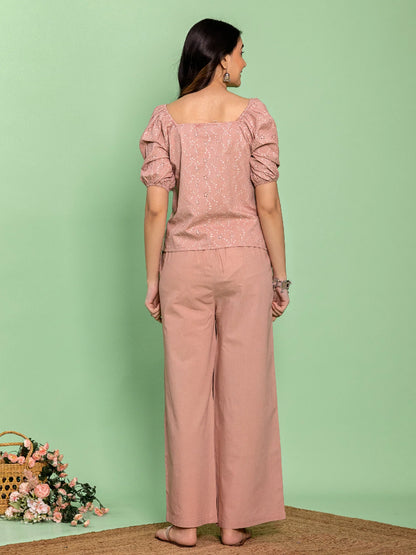 Dusk Rose Cotton Schiffli Officewear Coord Set