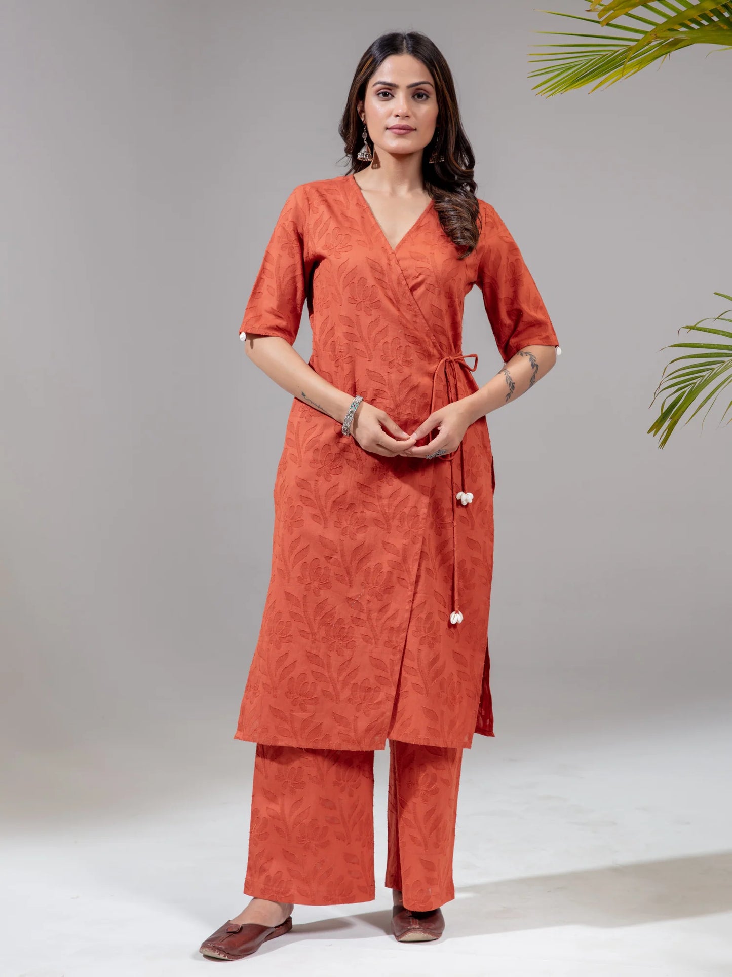 Jacquard Self Embossed Angarakha Kurta Set