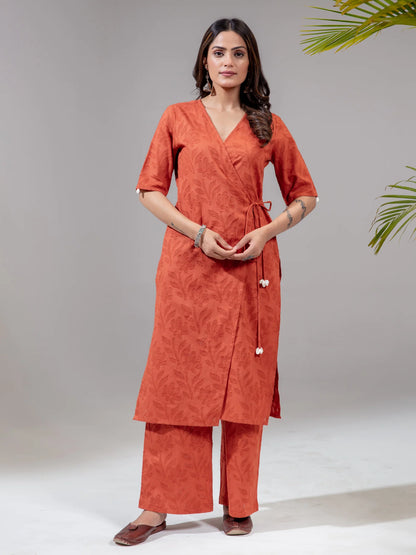Jacquard Self Embossed Angarakha Kurta Set