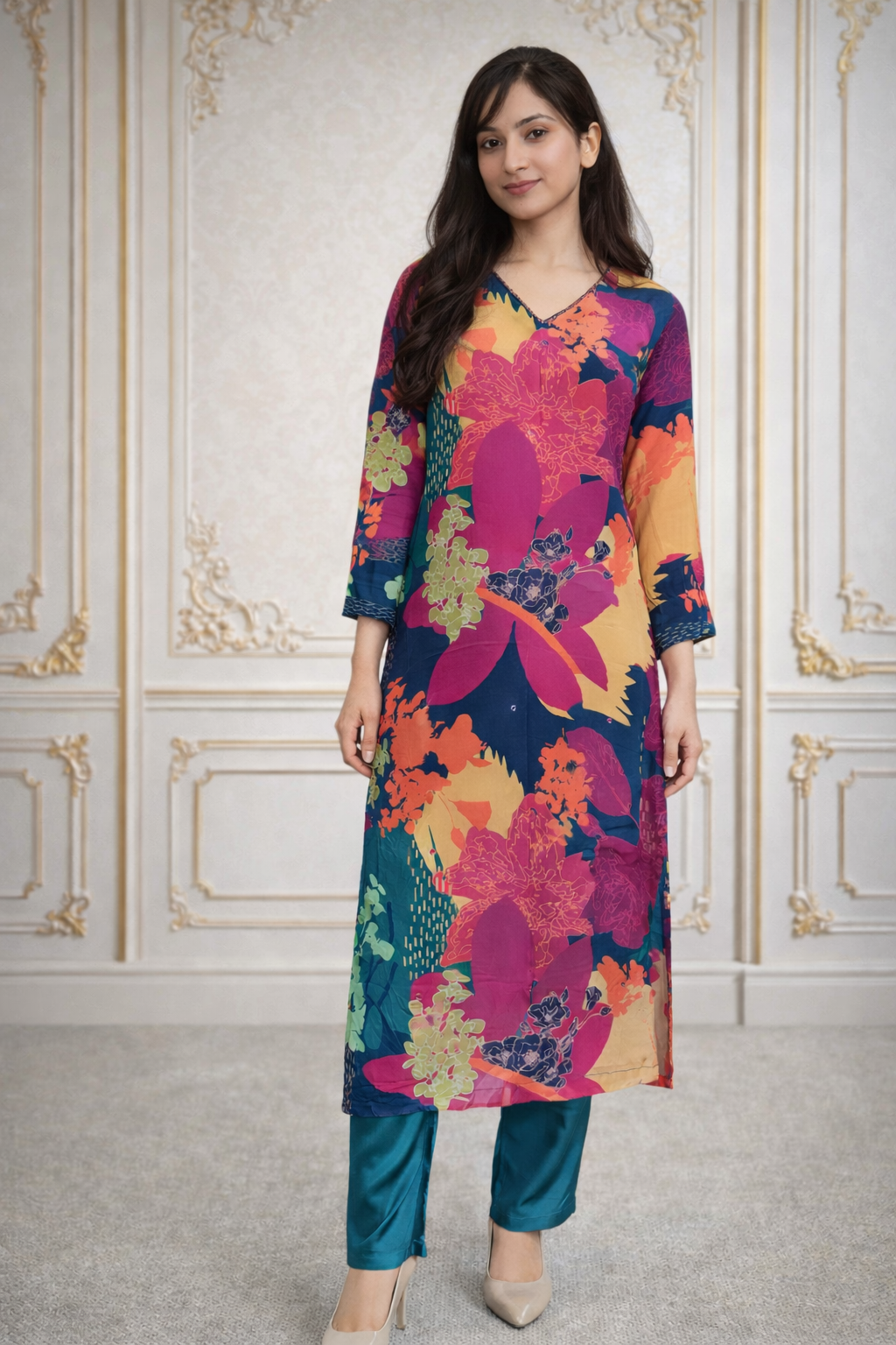 Multicolor Italian Crepe Two Piece Set