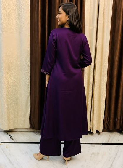 Silk Viscose Unique Plum Patchwork A-line Dress (No Slit)