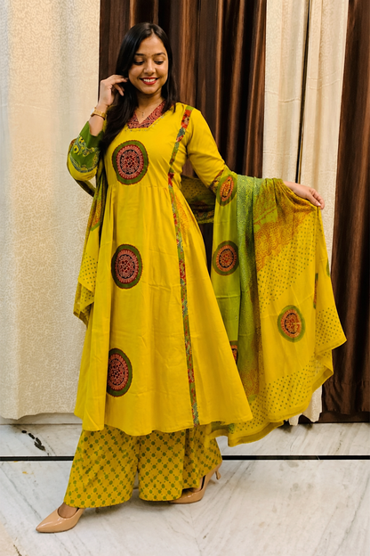 Mandala Art Patchwork 3 Piece Dress with Palazzo