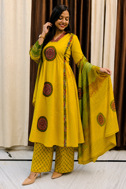 Mandala Art Patchwork 3 Piece Dress with Palazzo