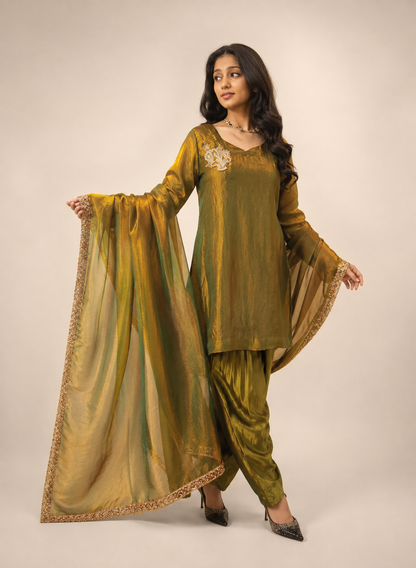 Glass Silk Forest Green Double-shaded Salwar Suit