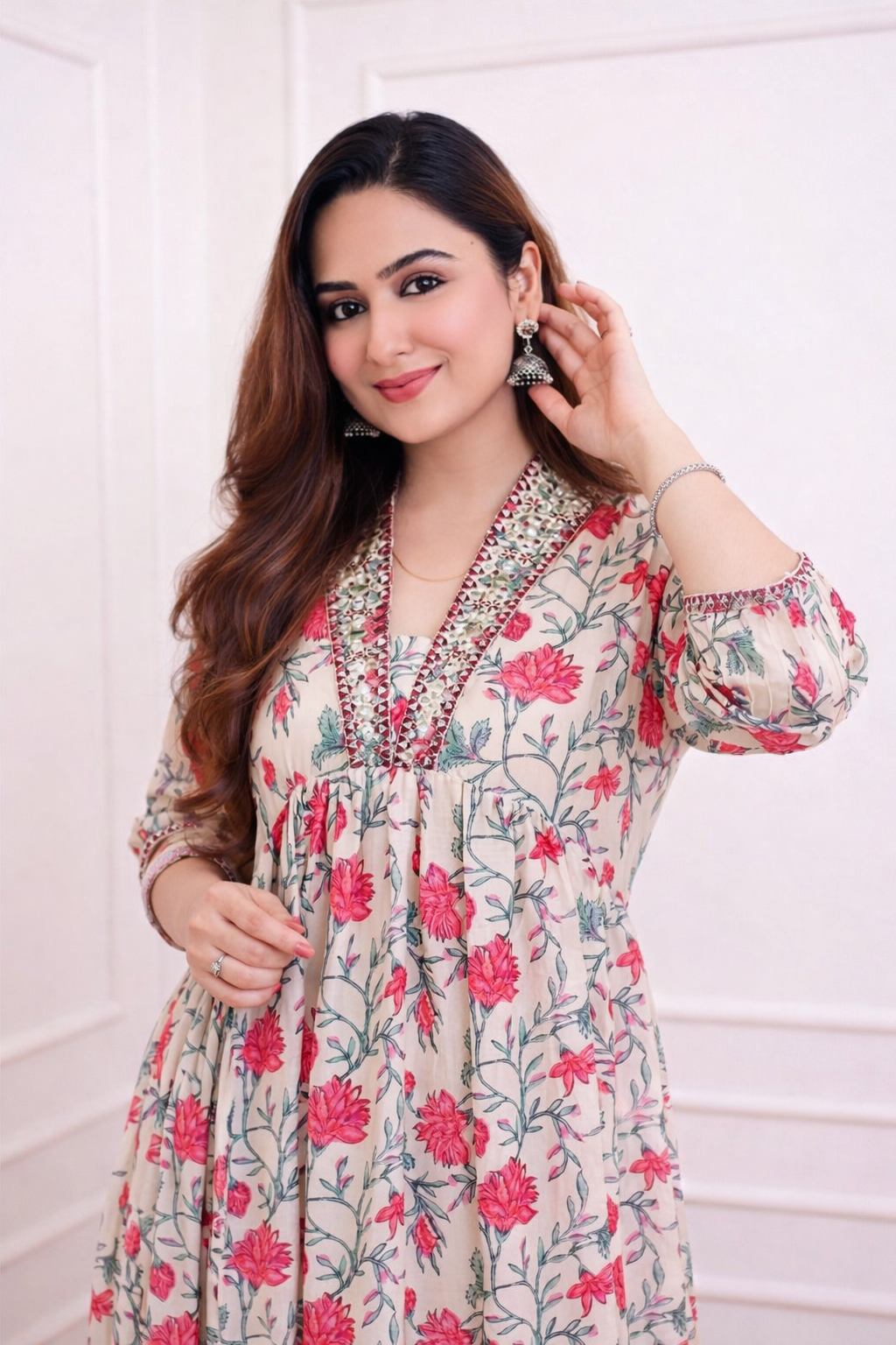 Floral Long Flared Kurta Set