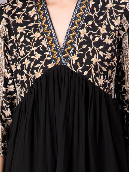 Black Designer Printed Black Dress