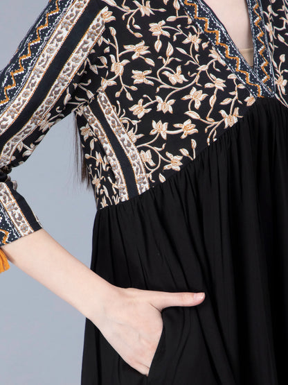 Black Designer Printed Black Dress