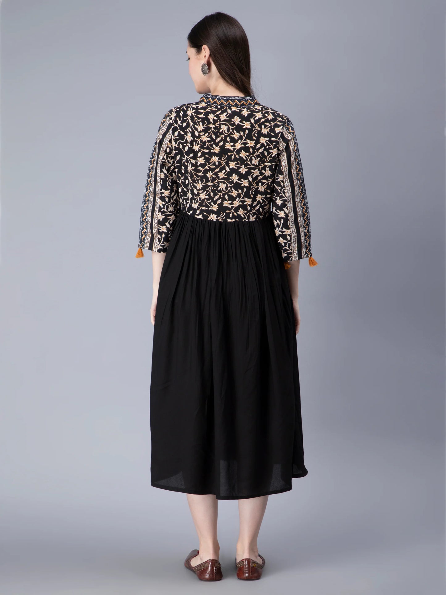 Black Designer Printed Black Dress