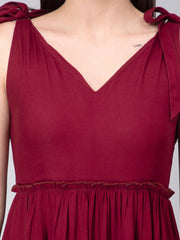 Solid Maroon Viscose Tiered Dress