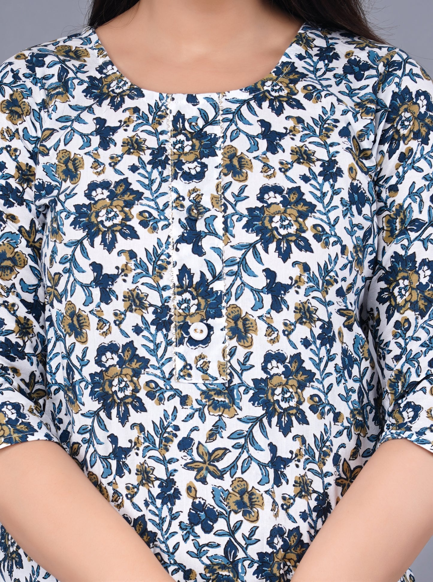 Cotton Blue & White Printed Short Kurti