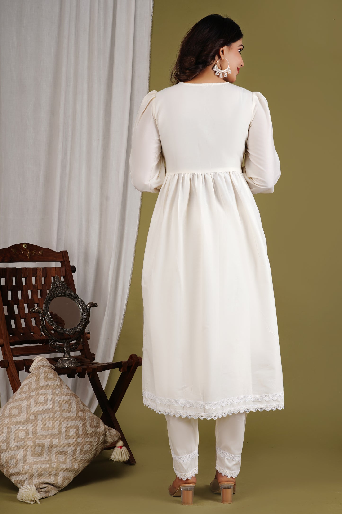 Chanderi Cotton White Applique Embroidery Anarkali Salwar Suit