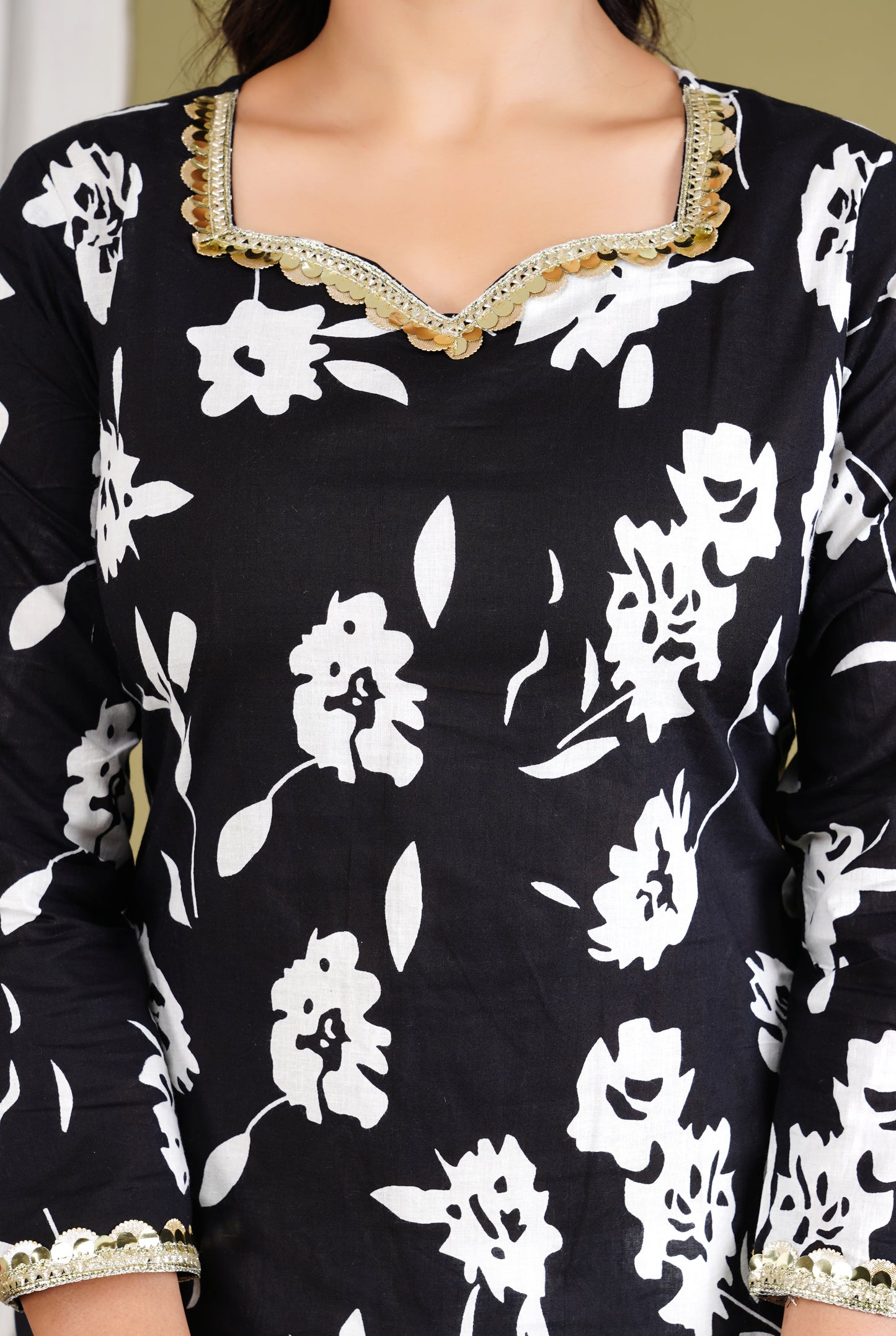 Floral Black Three Piece Suit | Kurta Set with lacework