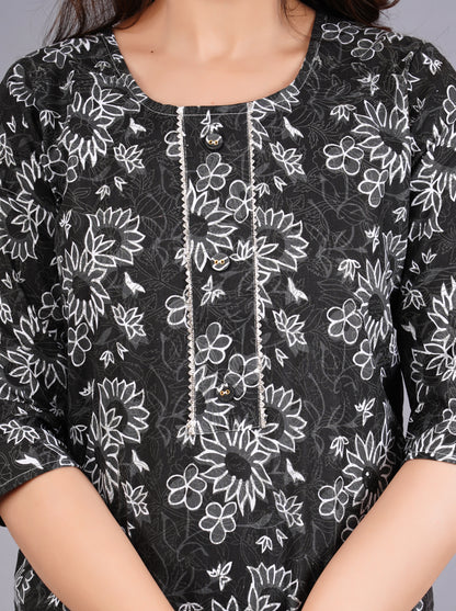 Cotton Black Printed Short Kurti