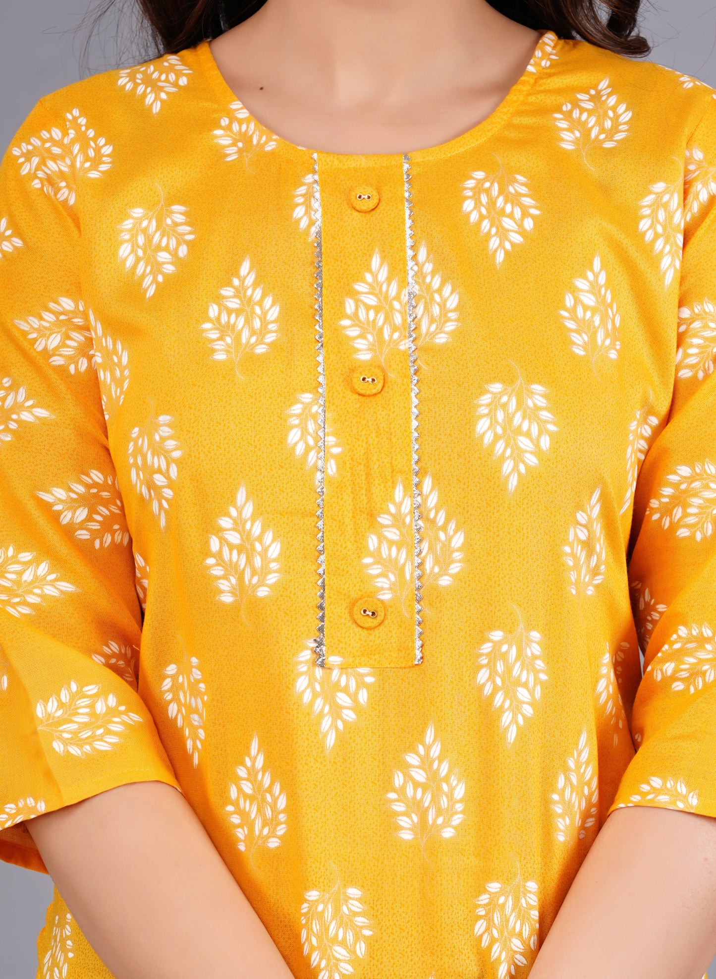 Rayon Procin Print Yellow Short Kurti