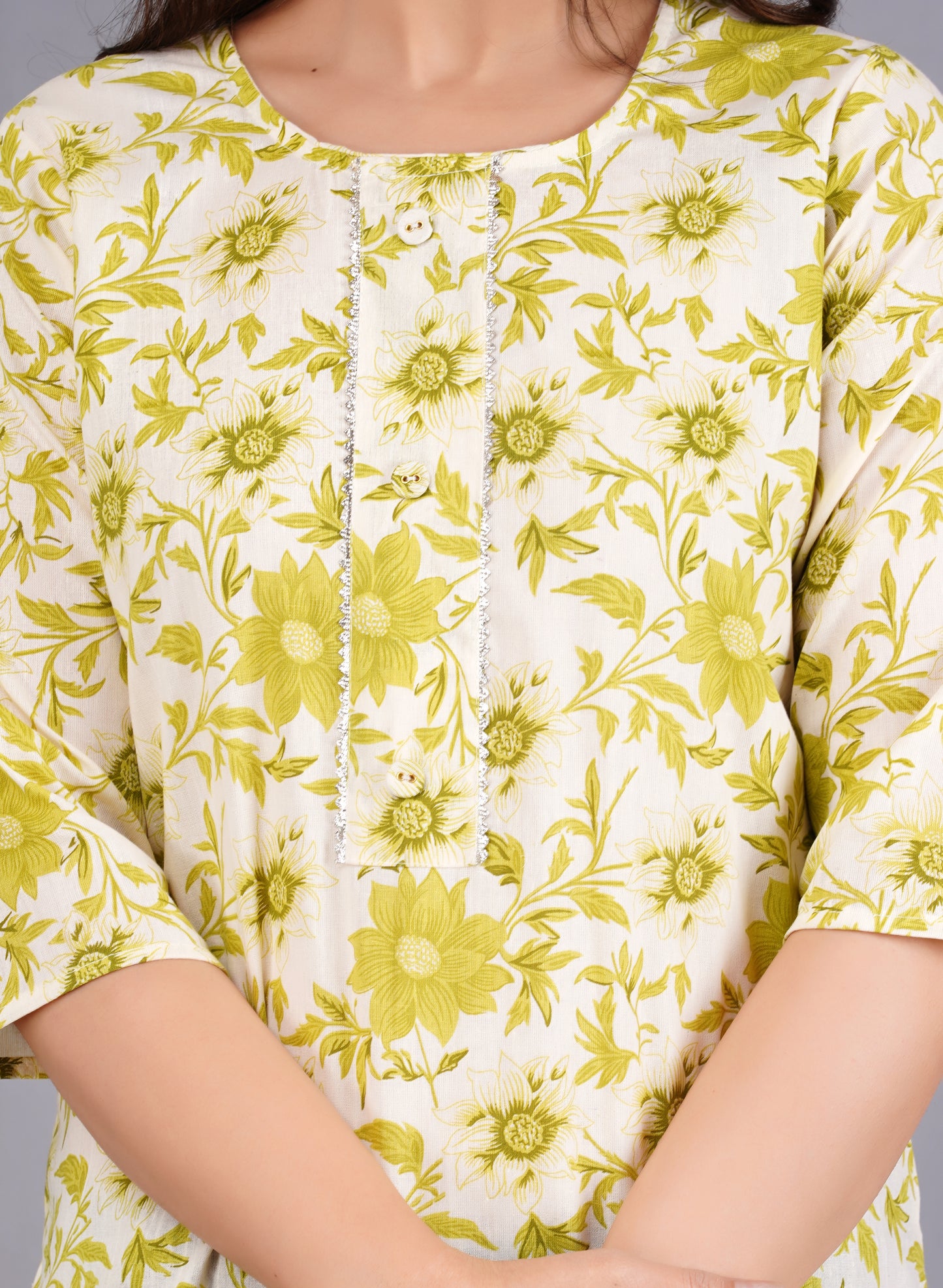 Cotton Lime Printed Short Kurti